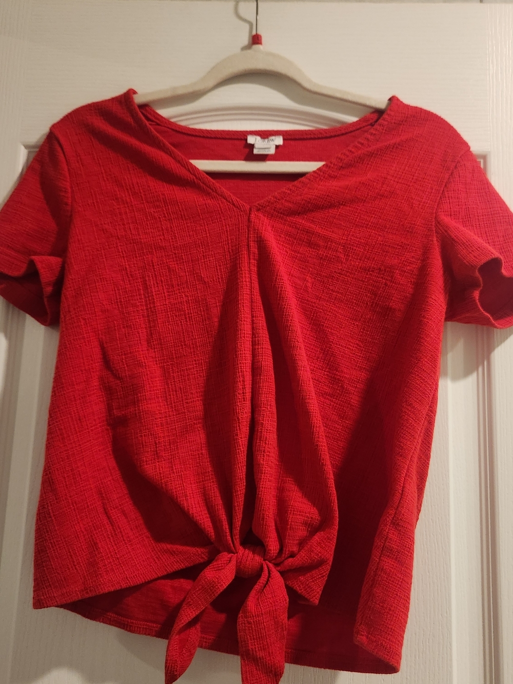 J. Crew Red Textured Tie-Front V-Neck Top S Euc